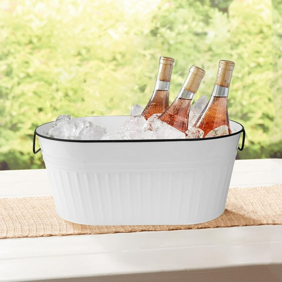 Hometrends White Metal Large Oval Tub with Black Rim 24 inch W X 14.37 inch D X 10 inch H,1 Piece, Large Oval Tub