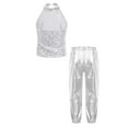 thumbnail image 2 of TiaoBug Kids Girls Hip Hop Jazz Ballet Dance Costume Sequins Halter Sleeveless Dance Crop Top with Metallic Pants Silver 10, 2 of 5