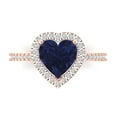 thumbnail image 2 of 2.27 ct Brilliant Heart Cut Blue Sapphire 14k Rose Gold Halo Solitaire with Accents Bridal Wedding Engagement Promise Anniversary Ring for Women size 4.5, 2 of 7