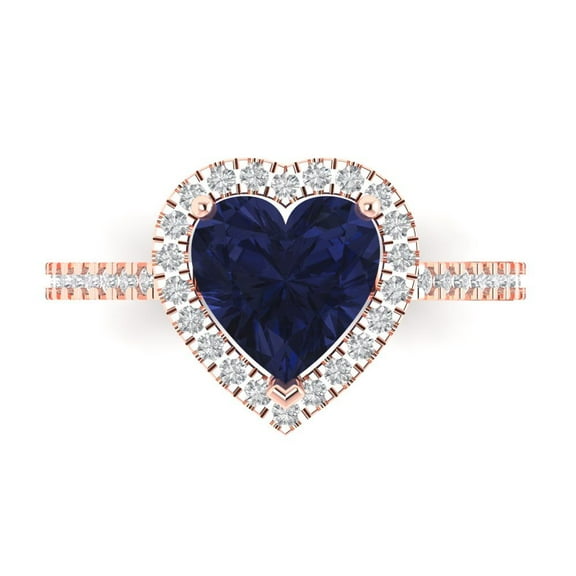 Halo Engagement Ring for Women - 2.285ct Simulated Blue Sapphire in 14K Rose Gold Promise Ring