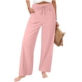 thumbnail image 7 of Womens Casual Linen High Waist Pants Loose Straight Leg Cropped Pants Comfy Lounge Trousers with Side Pockets, 7 of 7