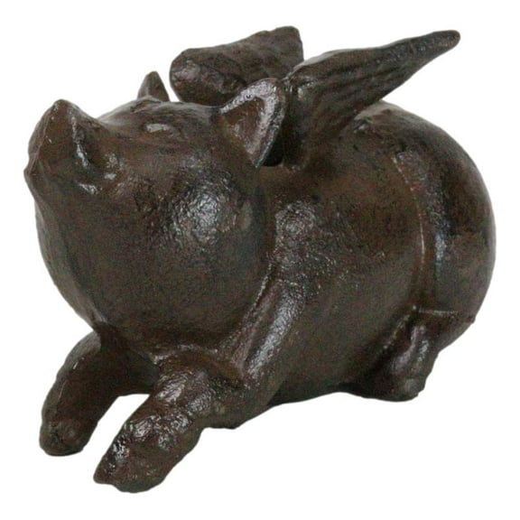 Pack Of 2 Cast Iron Whimsical Flying Winged Angel Pig Sculpture Paperweight 5"L