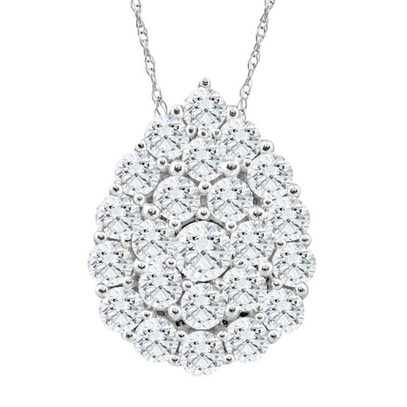 Pompeii 2Ct TW Real Diamond Tear Drop Pendant 10k White Gold 18" Women's Necklace (GH,I1)