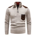thumbnail image 2 of Men's Sweater Knit Warm Top Half Zip Neck with Pocket Solid Color Long Sleeve Splicing Pullover Sweater Top, 2 of 9