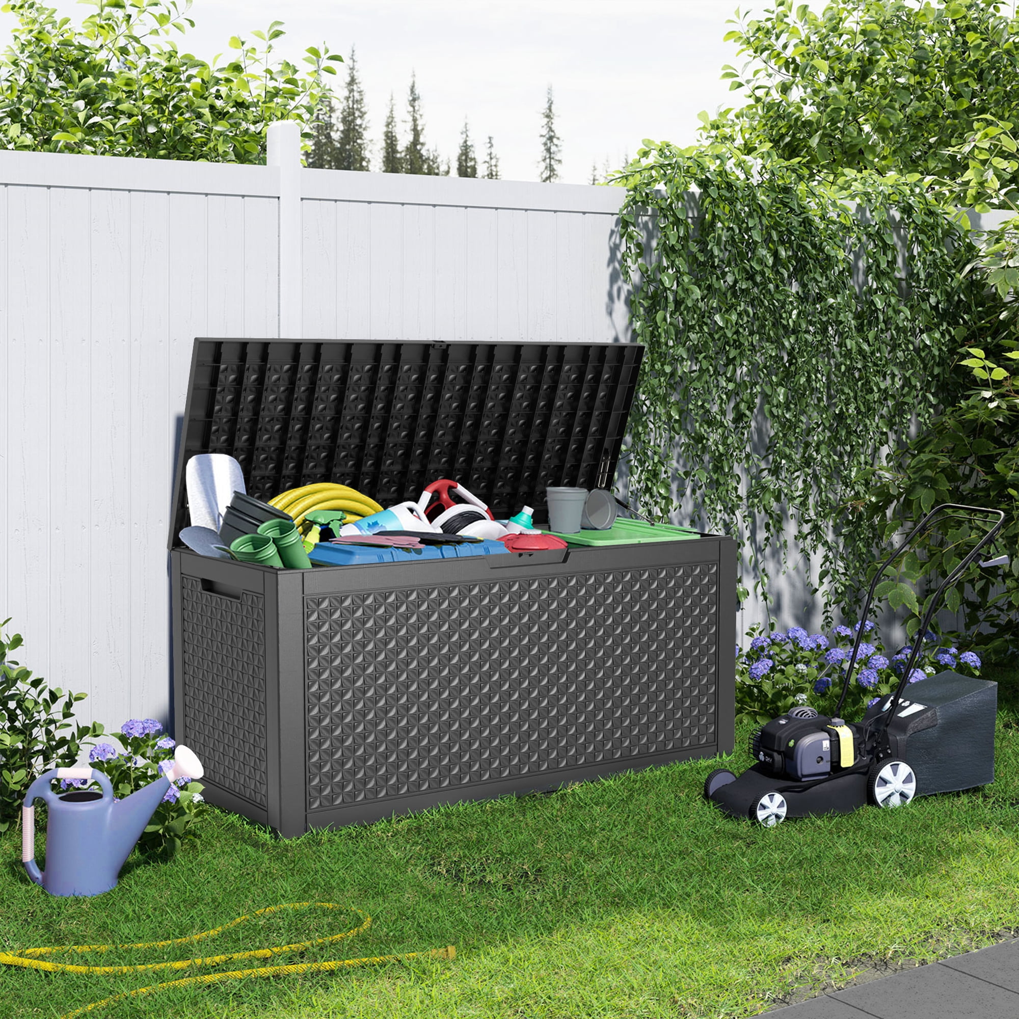 MAYEERTY 100 Gallons Large Deck Box, Large Capacity Storage Box for Patio Furniture Cushions, Pillow Outdoor Indoor, Black
