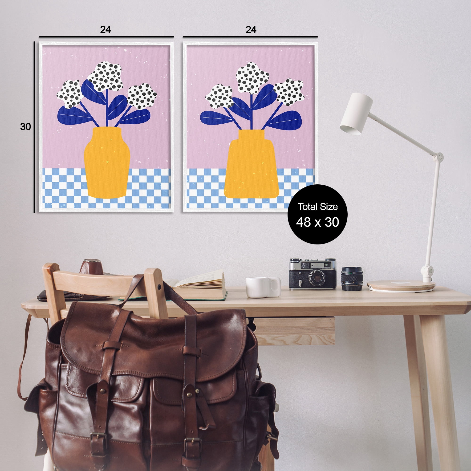 Stupell Industries Patterned Flowers in Vases Botanical & Floral Painting White Framed Art Print Wall Art, 24 x 30, Set of 2
