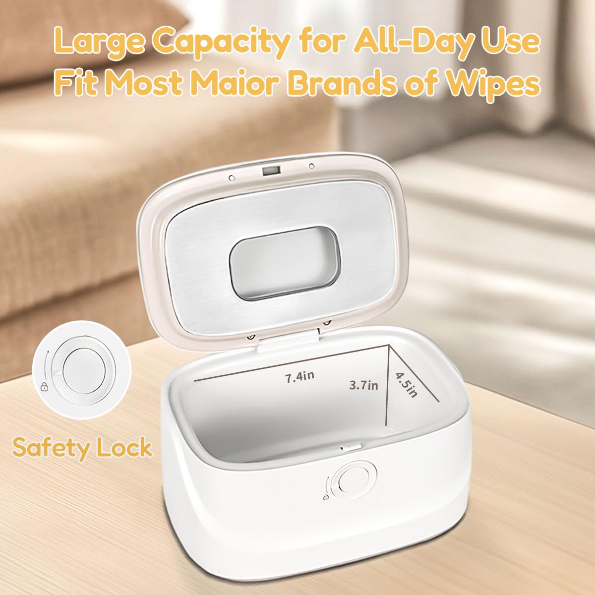 Wipes Warmer with Child Lock, Large Capacity Wipes Dispenser with Night Light, Fast and Even Heating, 4 Modes of Temperature Heating Control,White
