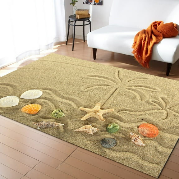 Coral velvet Yellow Beach StarConch Sand Shell Living Room Floor Mat Children's Room Bedroom Bedside Carpet Kitchen Door Mat