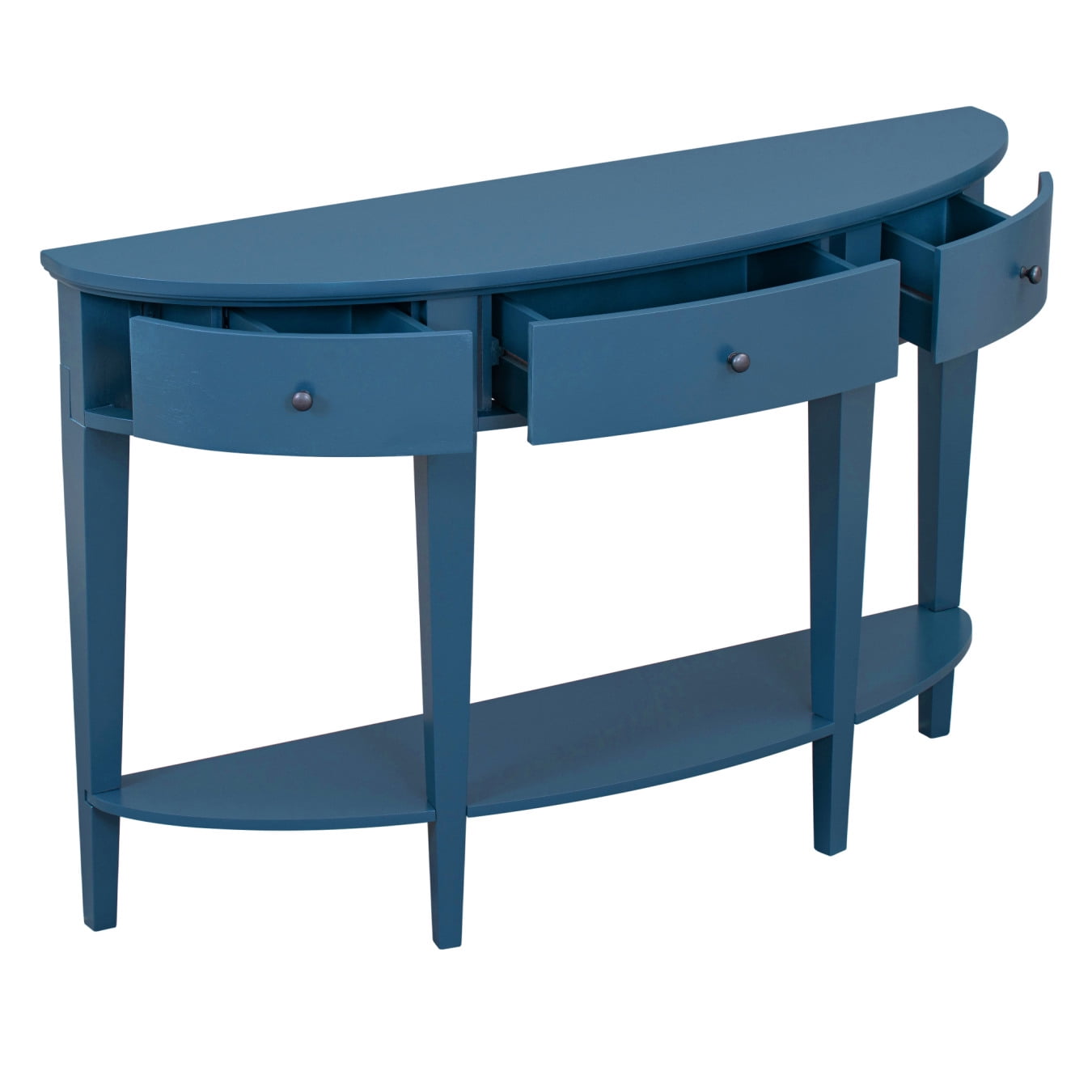 51 Modern Curved Console Table Solid Wood Half Moon Sofa Table with 3 Drawers and Open Bottom Shelf Vintage Narrow Entryway Table for Hallway Living Room Bedroom Navy Blue Walmart