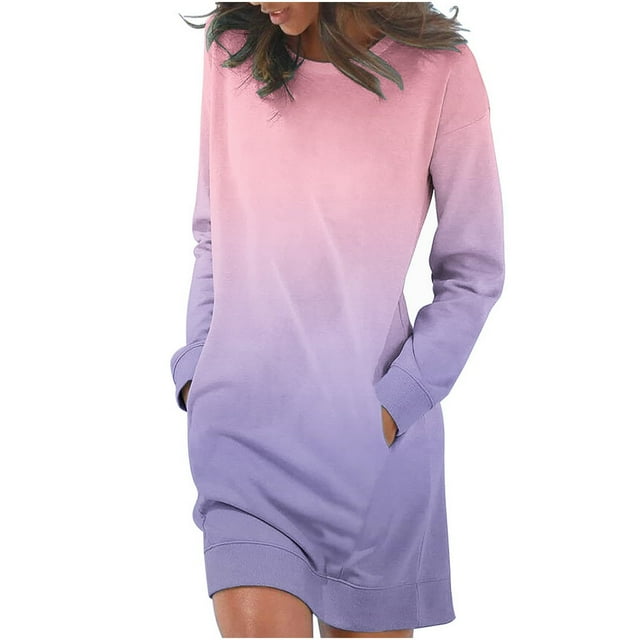 Robe Longue à Manches Longues Imprimée Col Rond pour Femmes, Sortie de Vacances