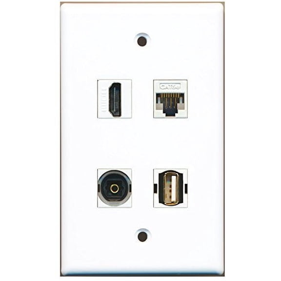 RiteAV - 1 Port HDMI 1 Port USB A-A 1 Port Toslink 1 Port Cat5e Ethernet White Wall Plate