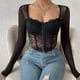 thumbnail image 1 of Cotvotee Women Clothing Corset Top Sheer Sexy Lace Long Sleeve Square Collar Breasted Tops Streetwear Fashion New Chic, 1 of 5