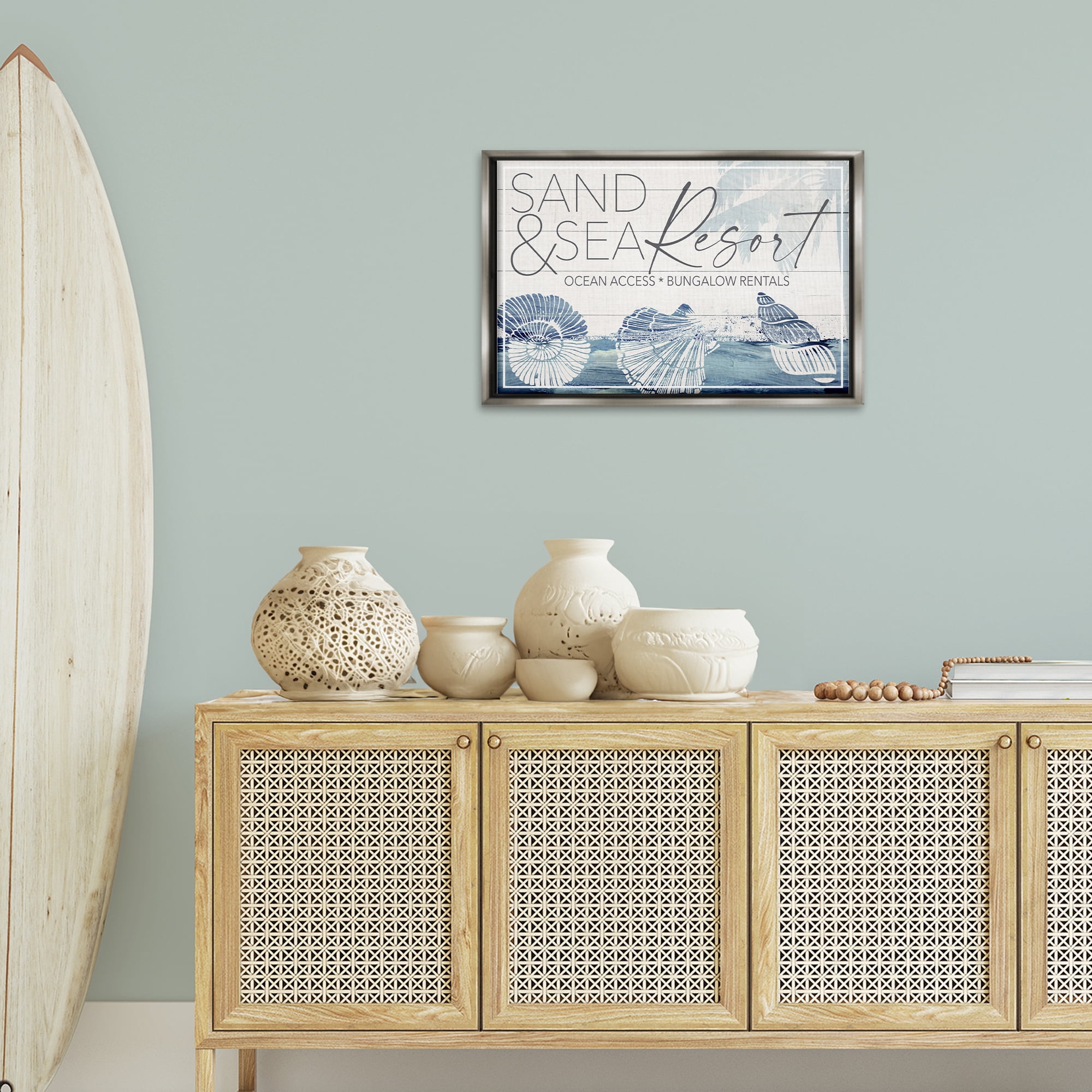 Stupell Industries Sand & Sea Resort Nautical & Beach Painting Gray Floater Framed Canvas Art Print Wall Art, 25 x 17