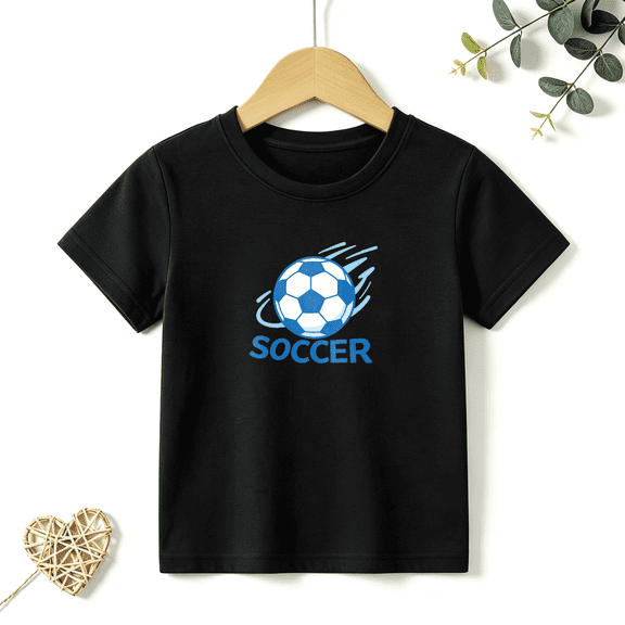 Boys Graphic T Shirt Soccer Ball Sport Short Sleeve Kids Tee Athletic Game Style 100% Cotton Soft Child Tops 4-13Y