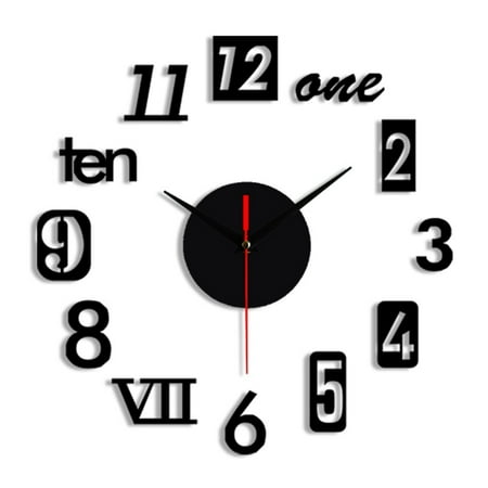 Apmemiss Clearance Frameless DIY Wall Clock, Large Modern 3D Mirror Wall Clock Decor Sticker Clock kit for Home Living Room Bedroom Office Wall Decorations