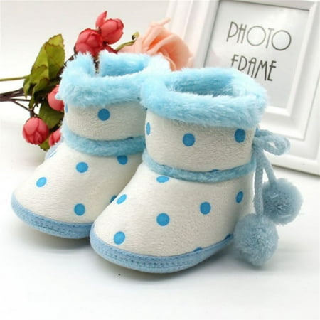 Image of Actoyo Toddler Boots Winter Baby Girl Warm Snow Shoes Soft Sole Anti-Slip Boots Prewalker Shoes Polka Dot Blue 12-18 Months
