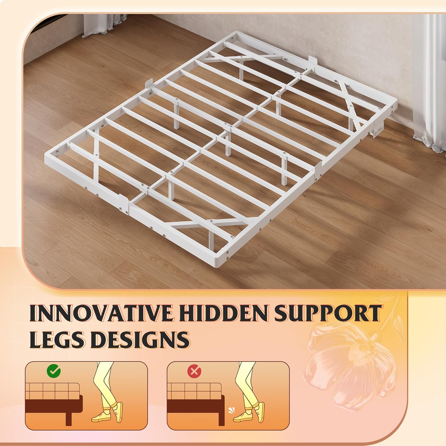 WLIVE Floating Bed Frame Full Size with LED Lights and Charging Station, Metal Platform Bed Frames Full, No Box Spring Needed, Sturdy Support, Easy Assembly, No Noise, White