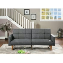 Modern Blue Grey Polyfiber Convertible Sofa Couch with Wooden Legs - 80" x 34"/44" x 32"/16"H