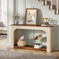 thumbnail image 4 of Tribesigns 55 Inch Console Table With LED Lights, 2 Tier Narrow Sofa Table with Storage, Wood Entryway Behind Couch Table for Hallway, Living Room, Rustic Brown & Light Oak, 4 of 8