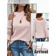 thumbnail image 6 of Xuanfei Women Crossover Neck Cold Shoulder Long Sleeve Solid Color Knit Sweater, 6 of 7