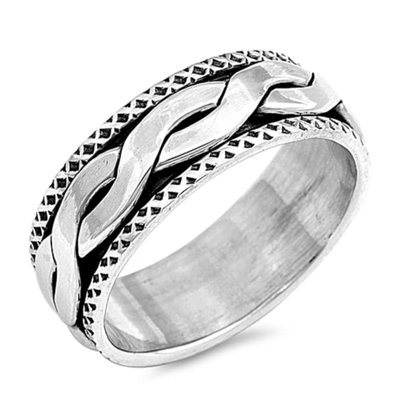 925 Sterling Silver Braided Spinner Ring Size 10