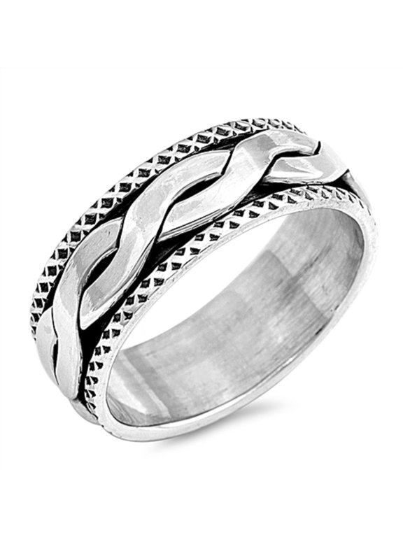 925 Sterling Silver Braided Spinner Ring Size 13