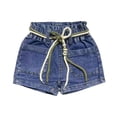 thumbnail image 2 of Girls Cargo Jean Shorts Casual Elastic Waist Denim Shorts with Drawstring Kids Summer Cut Off Jeans Y2K Trendy Bermuda Blue 04 2-3Years, 2 of 5