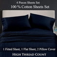 thumbnail image 3 of Luxury 400 Thread Count, 4 Piece Bed Sheet Set, 16" Deep Pocket, 100% Egyptian Cotton, Twin Size - Navy Blue Stripe, 3 of 5