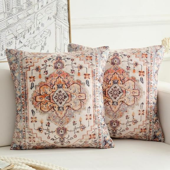 Boho Throw Pillow Covers 18x18 inch Set of 2,Boho Vintage Carpet Pattern Antique Ethnic Decor Double Sided Pattern Cushion Cover Soft Pillow Case Living Sofa Room Bed Square Pillow Cover