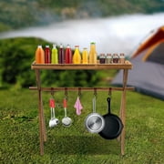 Miumaeov Wooden Portable Picnic Rack Outdoor Grill Rack Storage Table Shelf for Picnic, Camping, BBQ