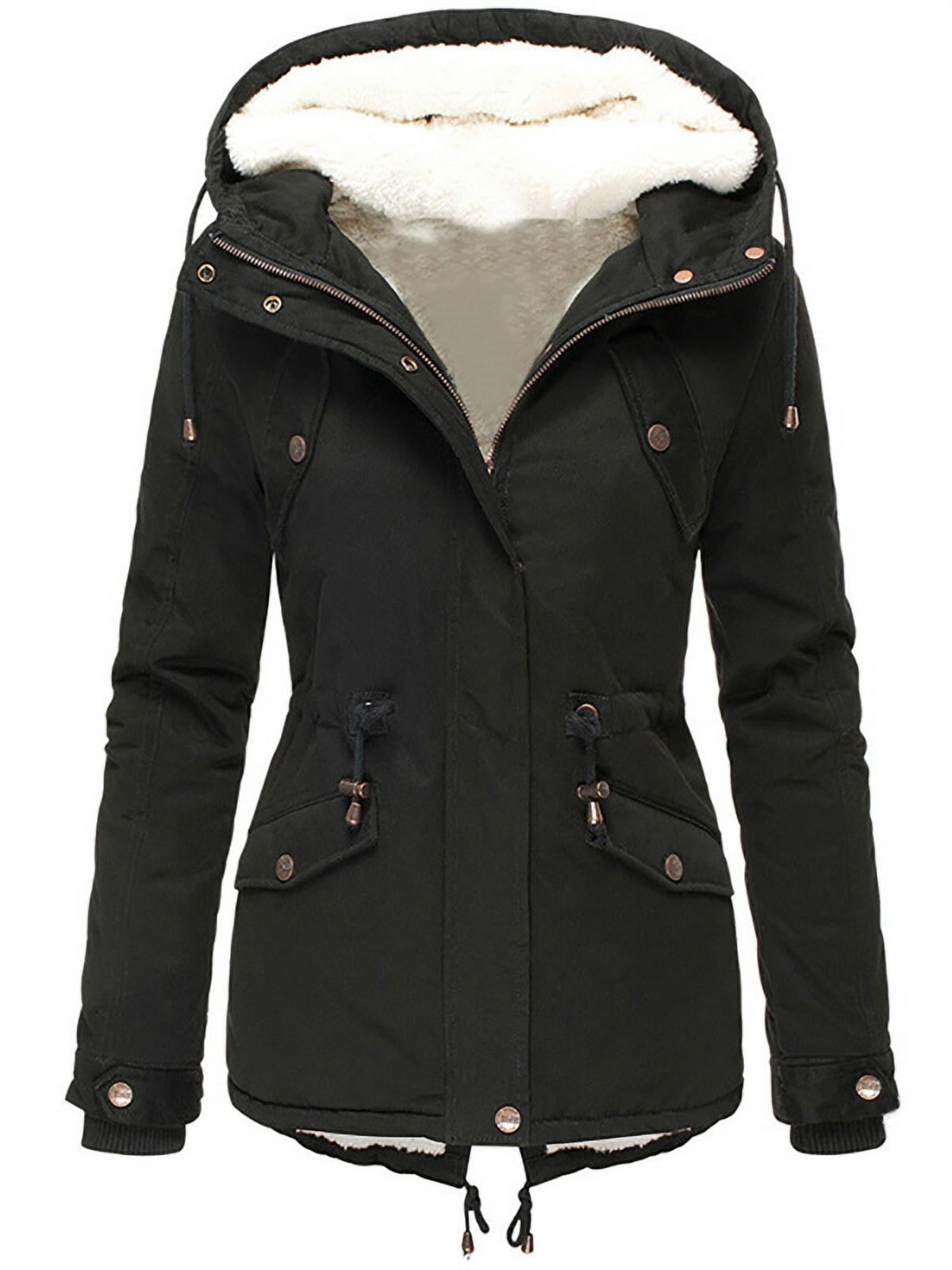 Enjiwell Womens Winter Fleece Fur Lined Parka Jacket Thermal Hooded