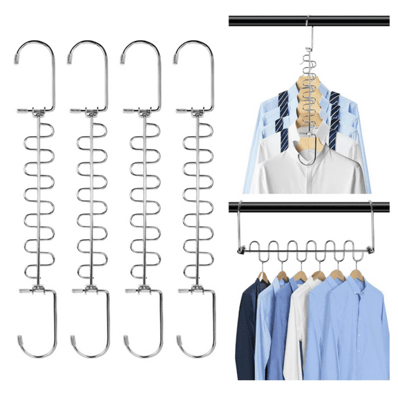 4 Pack Metal Space Saving Hangers Stainless Steel Hangers Space Saving for Clothes Magic Cascading Space Saving Closet Clothing Hanger Organizer Space Saver College Dorm Essentials