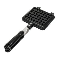 Tunhigl Stove Top Waffle Maker Iron - Dual Non-Stick Bakeware Pan for Healthy Family Breakfast Baking, Aluminum Alloy with Heat-Resistant Handles Black