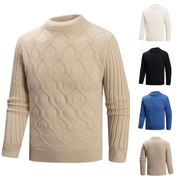 Dxzfnsa Men's Pullover Sweater Crewneck Cable Knit Long Sleeve Sweater Classic Soft Knitted Sweaters with Ribbing Edge M-3XL