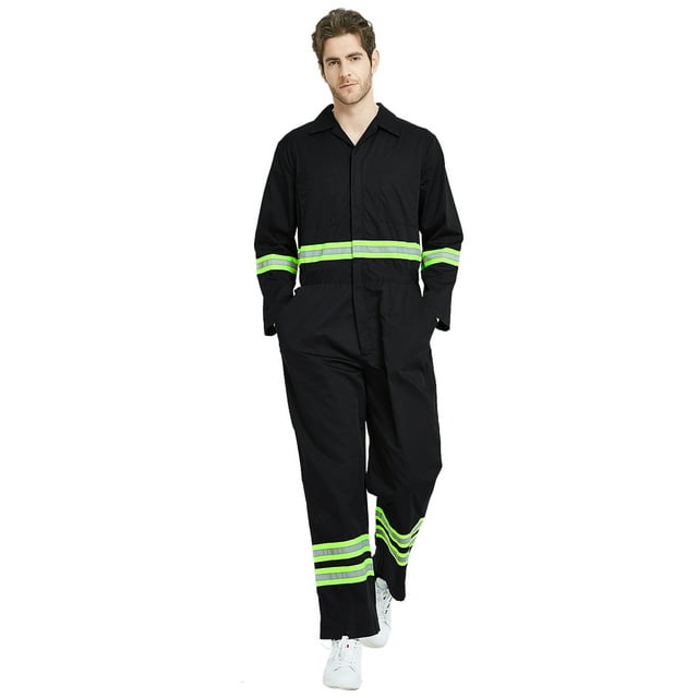 TOPTIE Men\'s Classic Work High Visibility Coverall with Reflective Trim, Regular Inseam