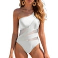 thumbnail image 6 of COMVALUE Women Mesh Tummy Control One Piece Swimsuit - One Shoulder Bathing Suit Cut Out Swimwear 2026 (White, M), 6 of 9