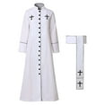 thumbnail image 4 of Gothic Priest Outfit for Adults Robe Halloween Party Wear with Stand Collar and Cassock, 4 of 6