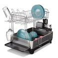thumbnail image 1 of Home Zone Living Large 2-Tier Stainless Steel Dish Drying Rack with Drain Pipe and Utensil Holders, 1 of 7