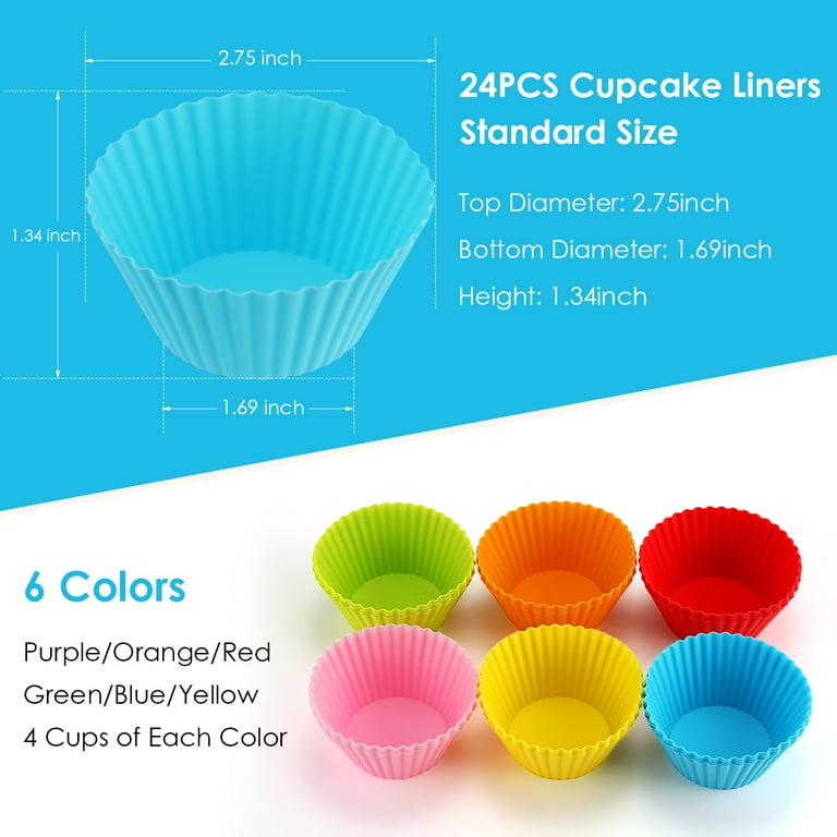 Oyajia Silicone Cupcake Liners Set 24 Multicolor Reusable Muffin