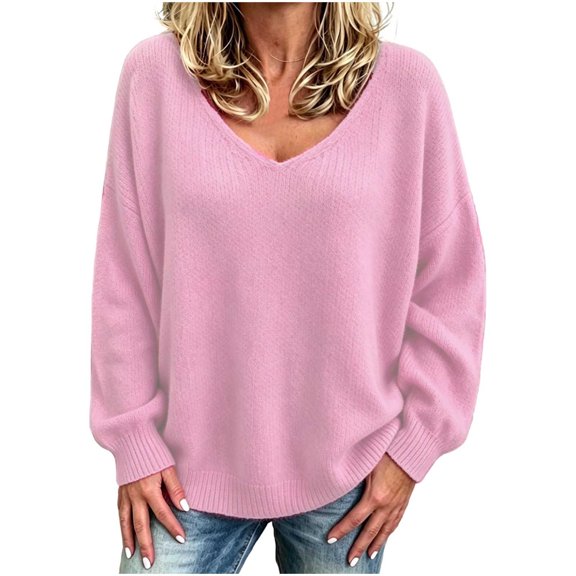Wenini 2026 Women's V Neck Loose Long Sleeve Knit Pullover Sweater Fall Trendy Casual Sweater Top