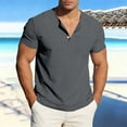 thumbnail image 4 of LMOIPLI Men's Cotton Linen Henley Neck Shirt Summer Loose Fit Short Sleeve Tee Shirts Breathable Vacation Casual Tops with Pocket Dark Gray S, 4 of 8