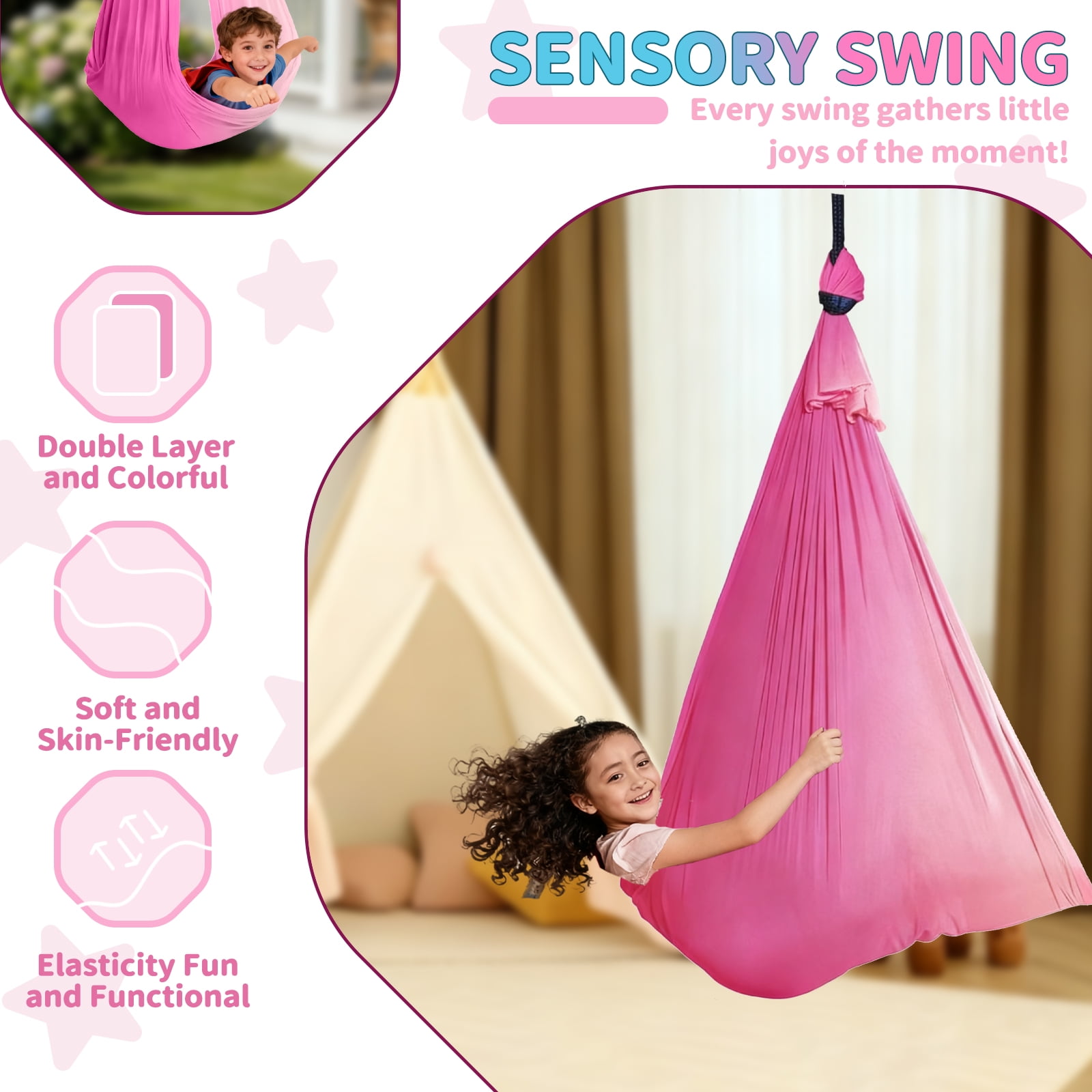 G TALECO GEAR Sensory Swing with Stand, Swing Frame with Pod Swing, Hammock Chair with Stand for Adults Outdoor, X-Shaped Swing Set for Backyard, Indoor Swing for Kids 330LBS, Deep Pink Gradient