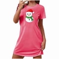 thumbnail image 4 of Sakmal Ultra-Soft Women Moomoo Nightgowns Christmas Oversized Pink Cozy Pajama Dress Short Sleeve Crew Neck Snowmen Print Short Nightgowns S-2XL, 4 of 5