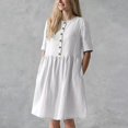 thumbnail image 3 of Bigersell Robes de Bal pour Femmes Été Mode Imprimé Manches Courtes Chandail à Enfiler Robe à Boutons Robe Maxi Robes de Cocktail Grande Taille pour Femmes, Style 3112, Blanc G, 3 of 7