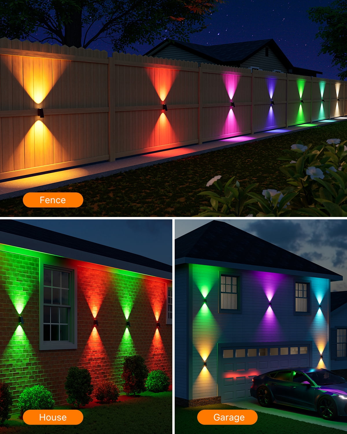 8 Pack Color Changing Solar Powered Fence Lights Outdoor Waterproof Wall Mount LED RGB Ambiance Lamps for Outside Patio, Deck, House, Pool Cage, Garden, Yard Decorative with 8 Colorful Lighting Modes