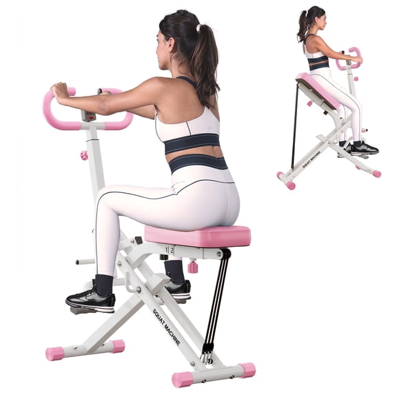 Cirui Foldable Squat Assist Trainer with LCD Monitor,Adjustable Squat Rider Machine with 3 Resistance Bands,Max 250lbs Weight Capacity for Home Gym,Pink