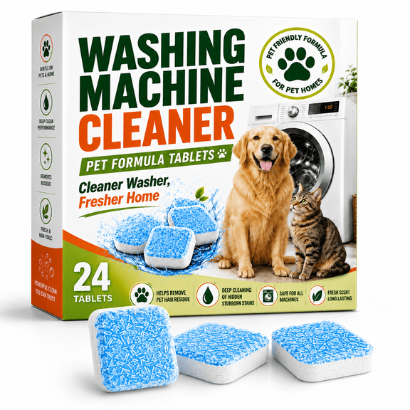 Washing Machine Cleaner Tablets for Pet Owners, Washing Machine Cleaner, Septic‑Safe Plant‑Based Multi‑Enzyme Deep Cleaner to Remove Stains and Odors for HE Front and Top Loaders, 24 Tablets