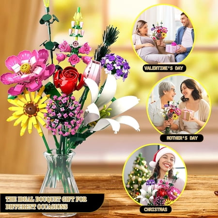 OKKIDY FLOWER BOUQUET BUILDING SET, 699 PSC BOUQUET COMPATIBLE WITH LEGO, IDEAL GIFT FOR VALENTINE’S DAY, BIRTHDAY, MOTHER’S DAY, GIRLS, WOMEN AND ADULTS 6+