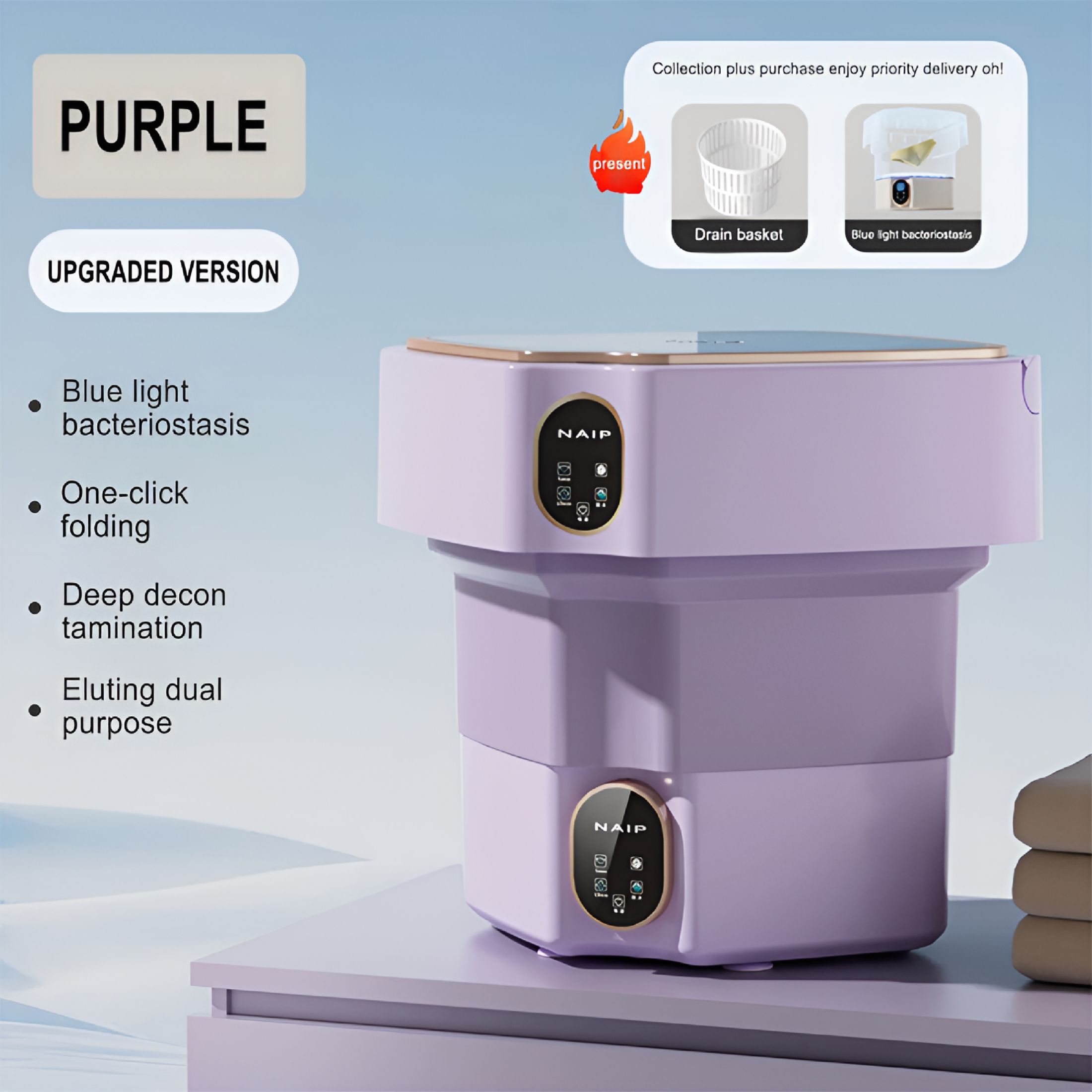 HIBIBUD Portable Folding Mini Washing Machine,17L Capacity for Small Loads,Multiple Wash Modes,Powerful Motor with Control,Integrated Wash and Dry Function,Space-Saving Design