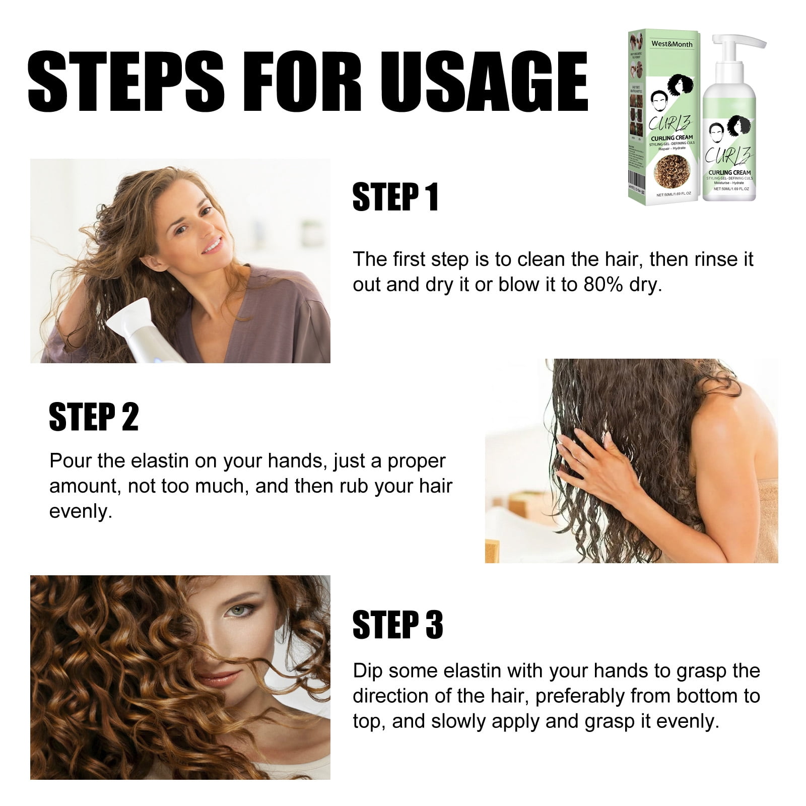 Alvantor Curl Cream Elastin Moisturizing Keratin Treatment for Curly Hair Frizz Smoothing 1.69 fl oz